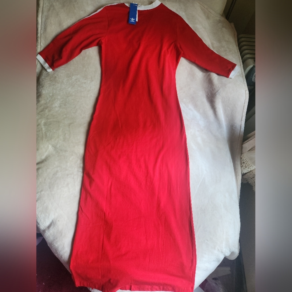 Adidas Maxi Dress red w/ tri-stripes BNWT!!! - Picture 4 of 16
